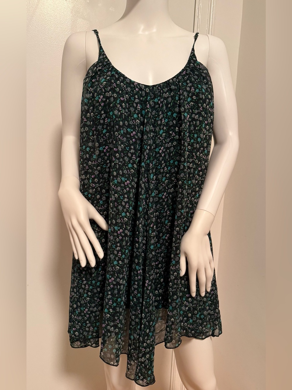 Vintage Blu Moon Black Floral Spaghetti Strap Trapeze Slip Dress 1 (S)
